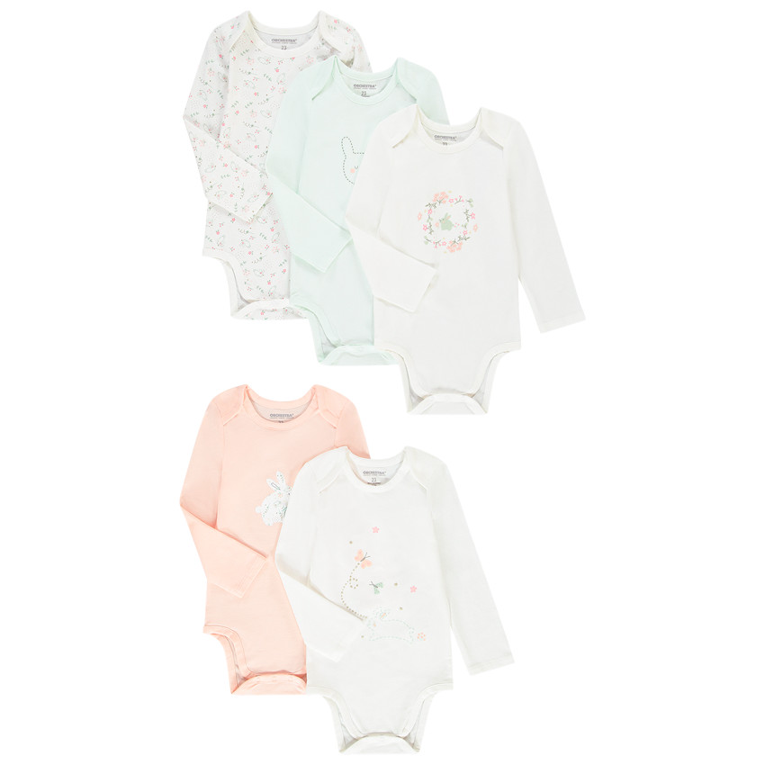 Lot de 5 bodies manches longues imprimé lapin 