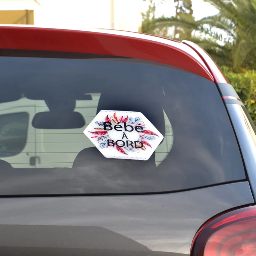 Adhésif bébé à bord - Plumes roses 