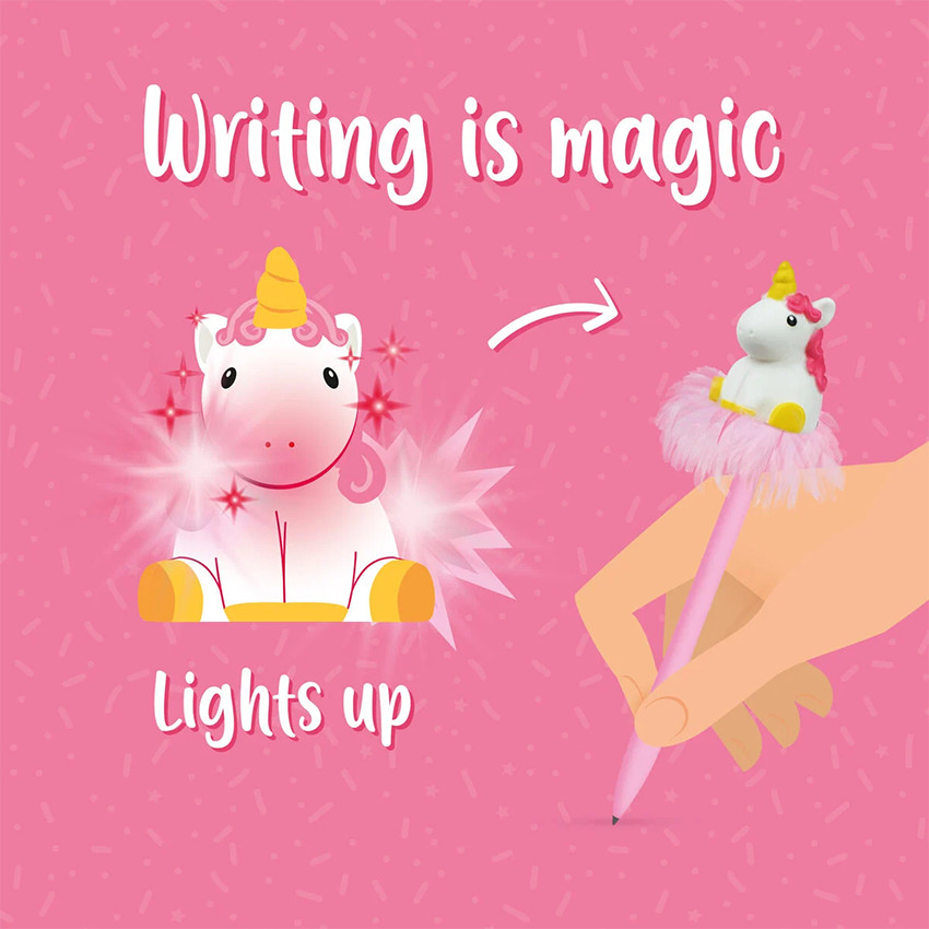Stylo bille à plumes avec licorne lumineuse 