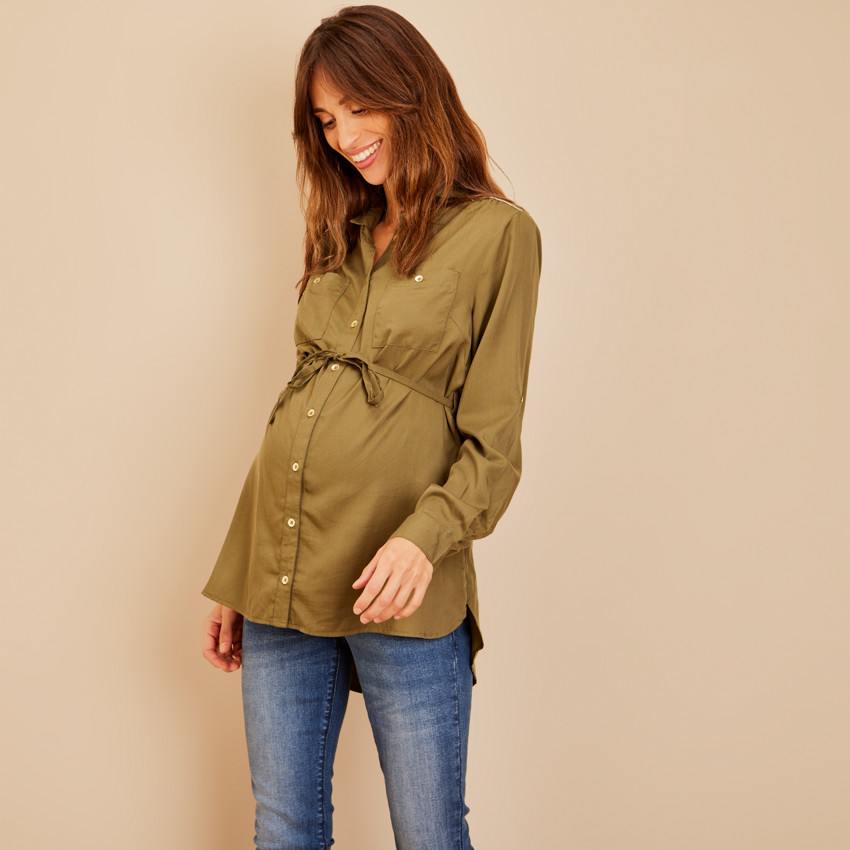 Chemise manches longues avec liens à nouer pour femme 