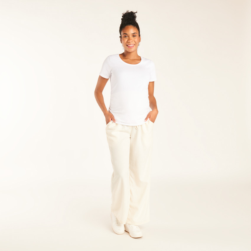 Pantalon large en toile avec bandeau de grossesse haut 