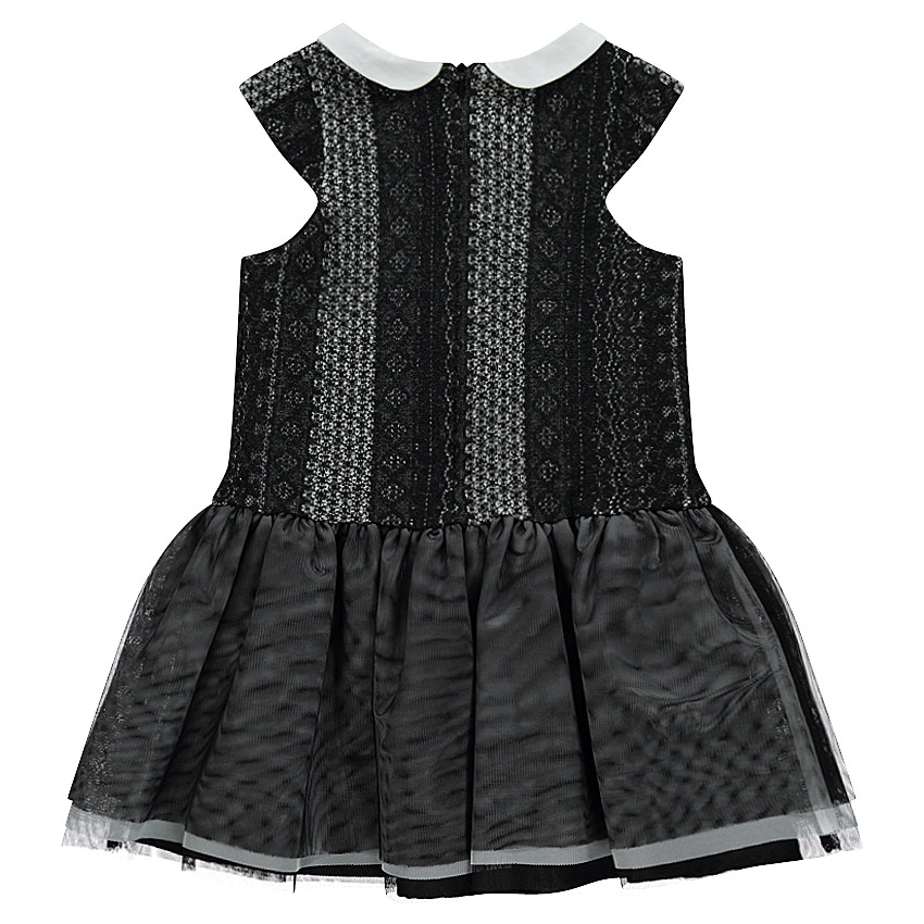Robe volantée avec motif en dentelle et col Claudine 