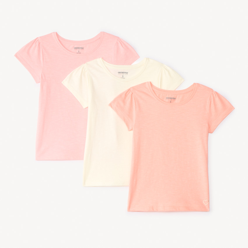 Lot de 3 t-shirts manches courtes print cœur pour fille 