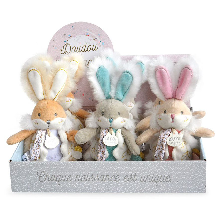 Doudou attache-sucette avec hochet Lapin de Sucre 