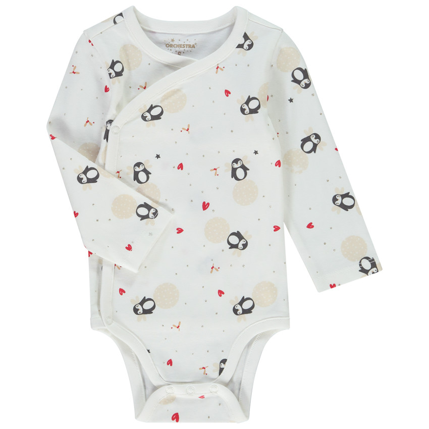 Lot de 2 bodies en jersey imprimé pingouins pour bébé fille 