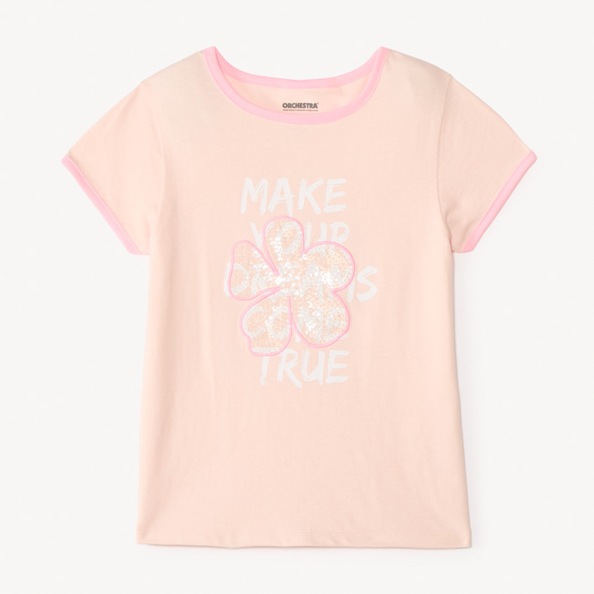 T-shirt manches courtes motifs à sequins fantaisie pour fille 