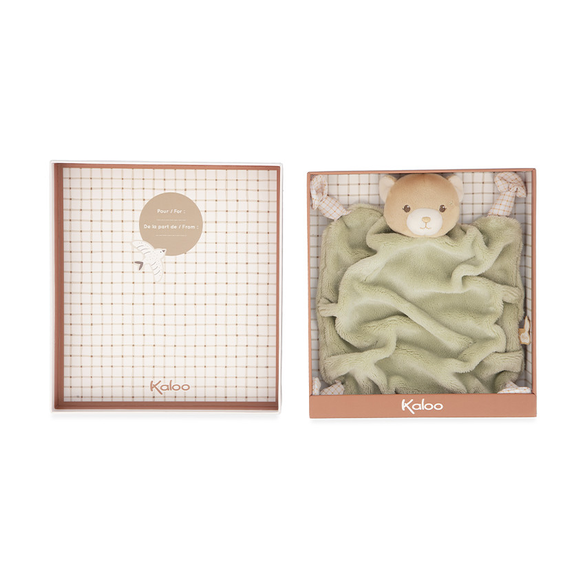 Doudou plat carré ours vert 