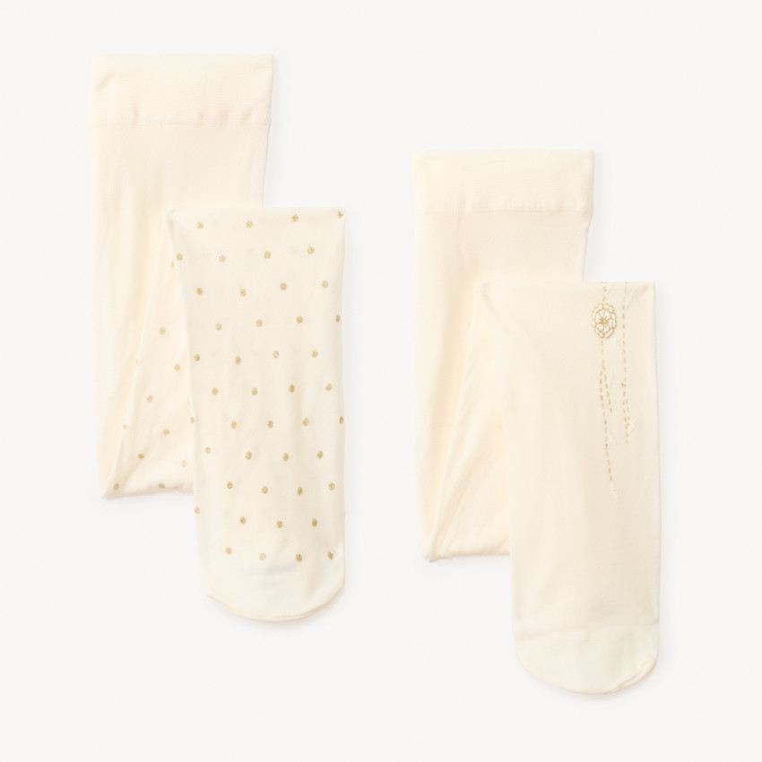 Lot de 2 collants fins à motifs fantaisie dorés pour bébé fille