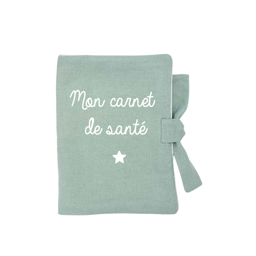 Protège carnet de santé en lin "Mon carnet de santé" menthe