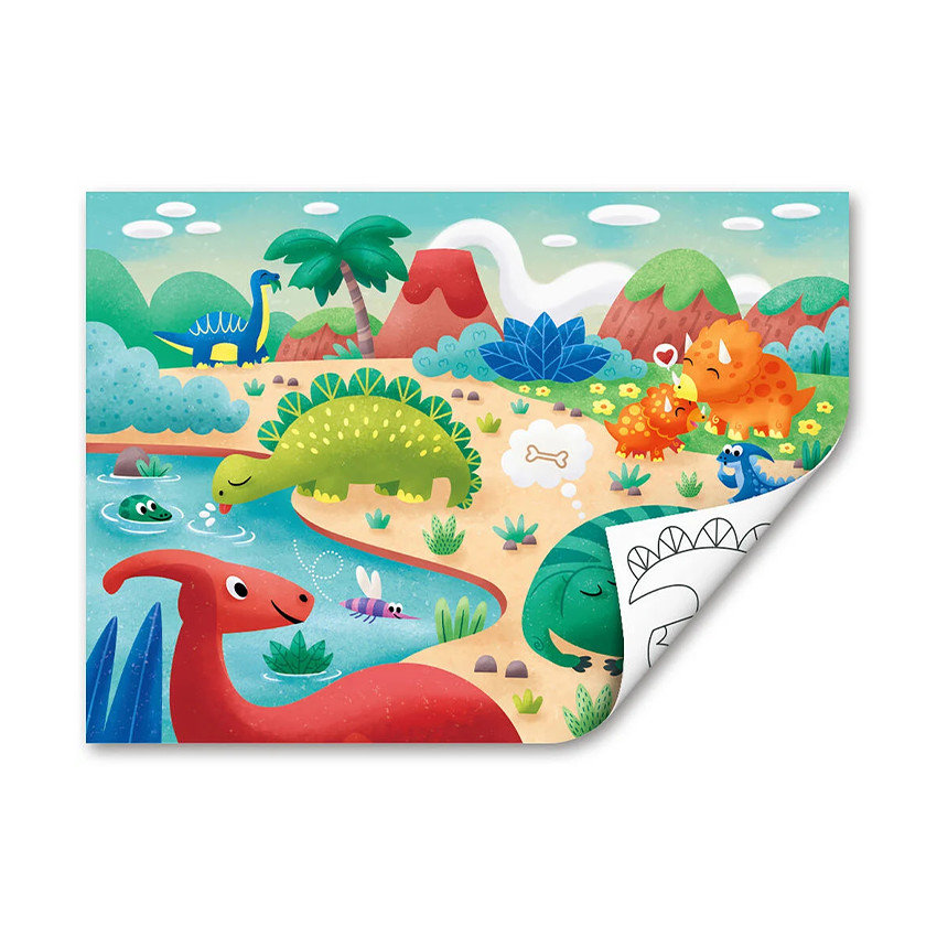 Puzzle dinosaures 24 pièces 2 en 1 avec coloriage 