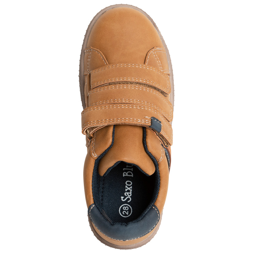 Baskets basses camel à 3 scratchs pour enfant garçon 