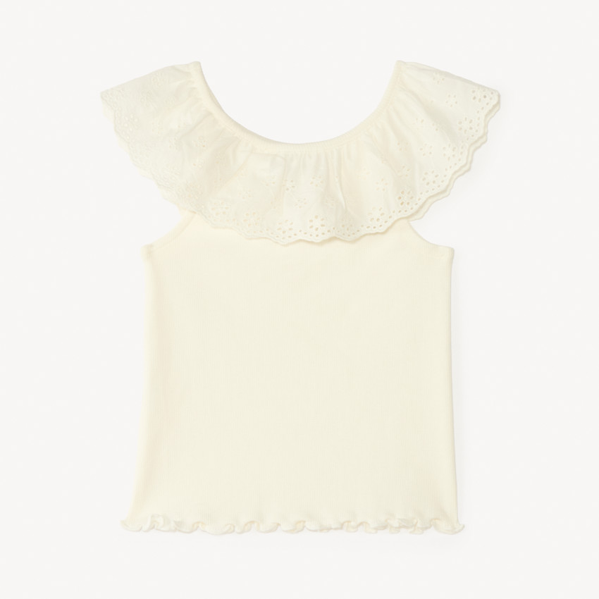 Débardeur à collerette volantée en broderie anglaise pour bébé fille 