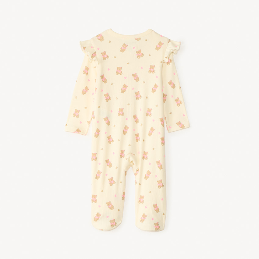 Dors-bien en maille côtelée zippé imprimé ourson pour bébé fille 