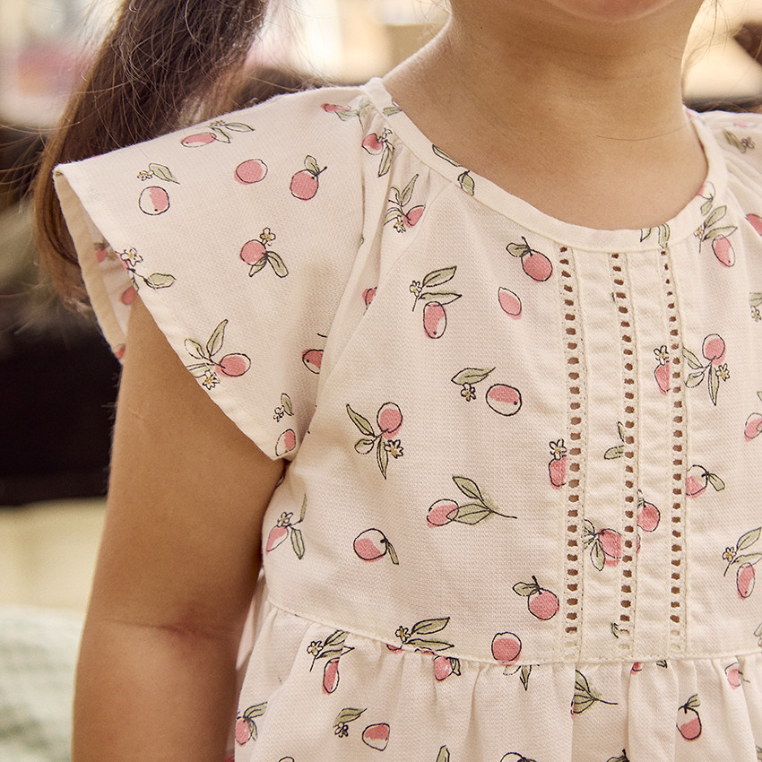 Robe manches courtes imprimé pêches pour bébé fille 