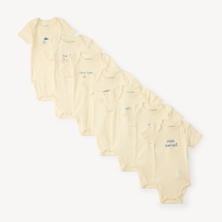 Lot de 7 bodies uni imprimé fantaisie pour bébé