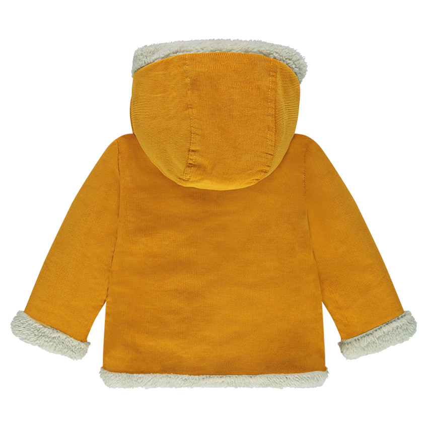 Veste en velours à capuche amovible et finitions fausse fourrure 