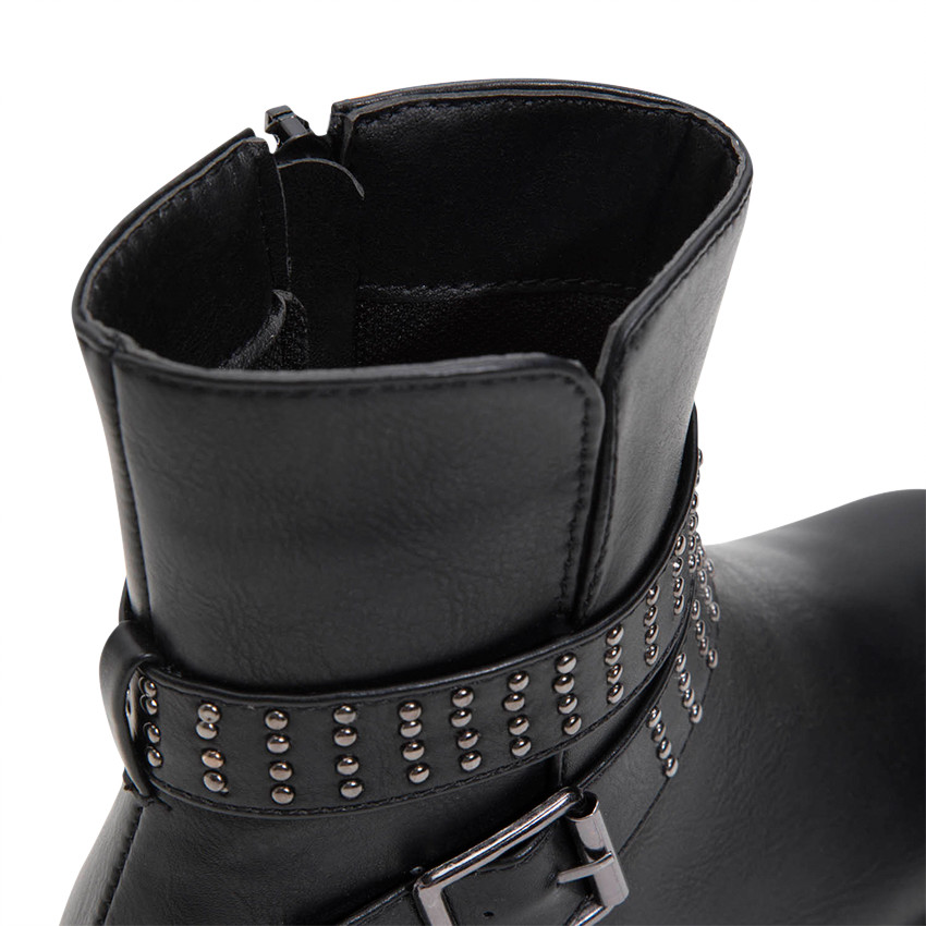 1/2 bottes en simili cuir avec ouverture zippée et clous fantaisie 