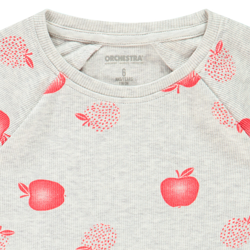 Pyjama en maille côtelée imprimé pommes pour fille 