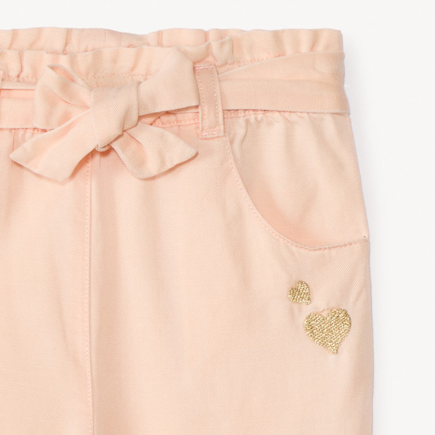 Pantalon brodé cœurs + ceinture à nouer pour bébé fille 