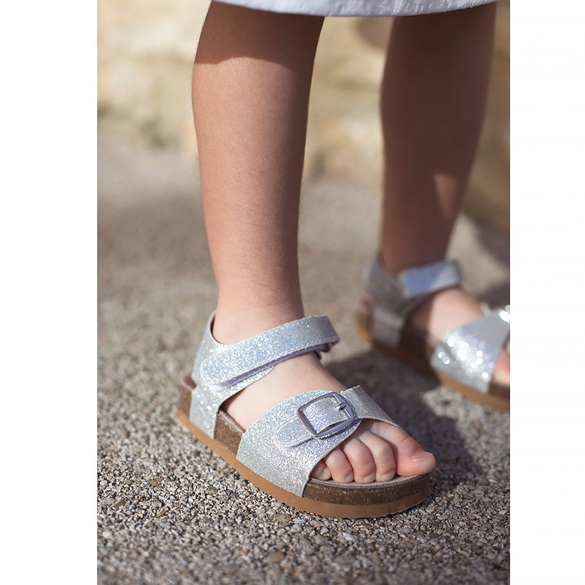 SAXO BLUES - Sandales velcro argentées et pailletées pour bébé fille - Gris