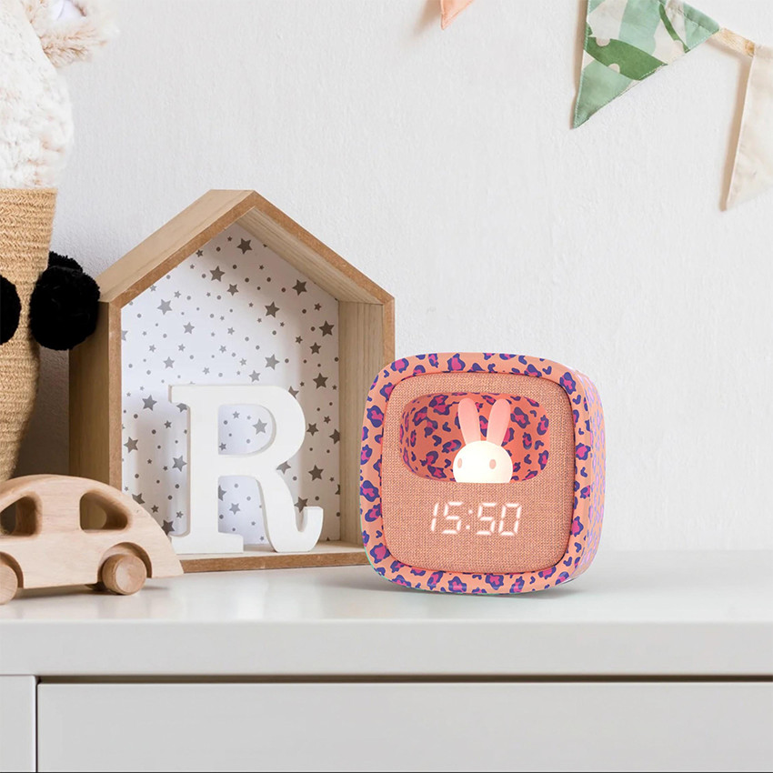 Réveil et veilleuse en silicone Billy Clock pink leopard 