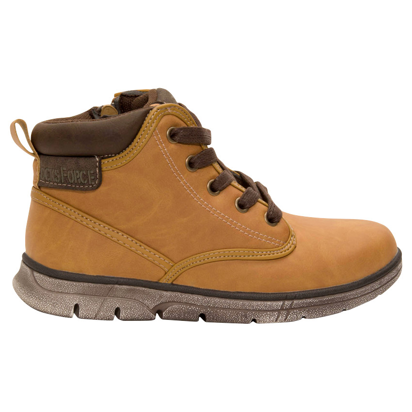 Bottillons effet cuir camel à lacets et zip 