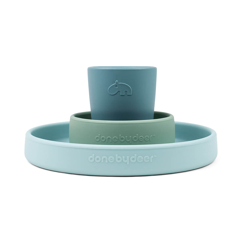 Coffret repas en silicone Happy Clouds bleu 
