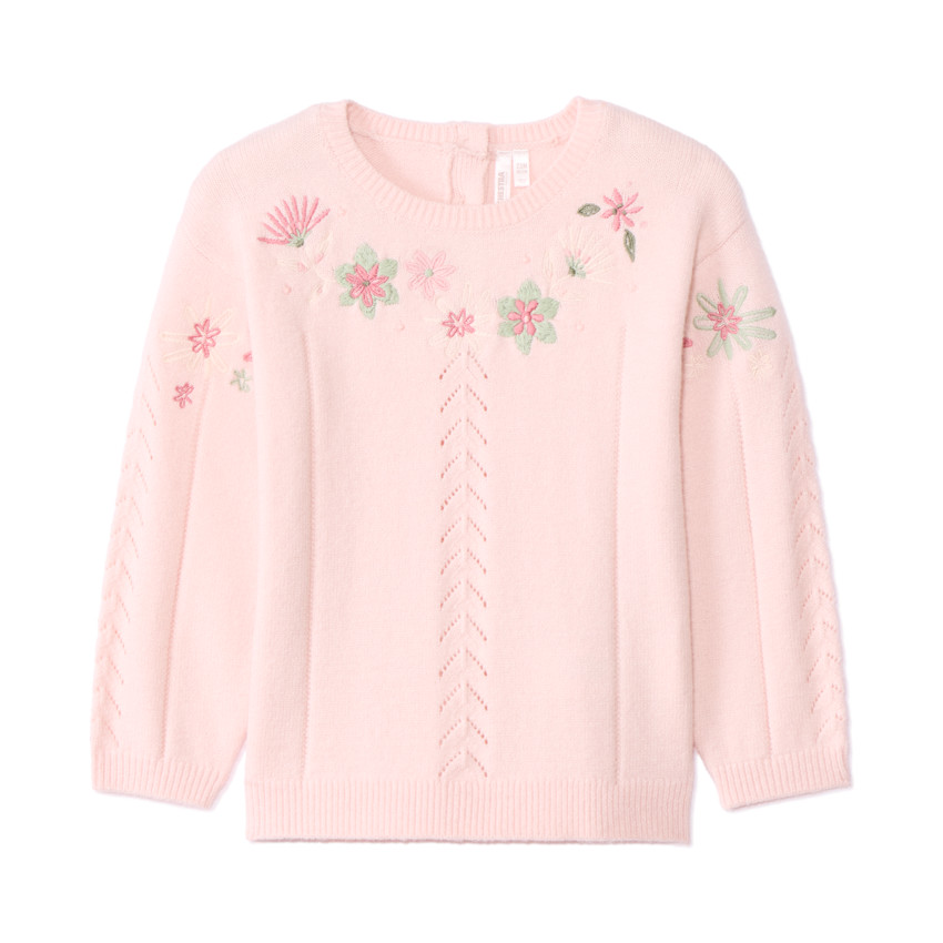 Pull ajouré avec fleurs brodées pour bébé fille 