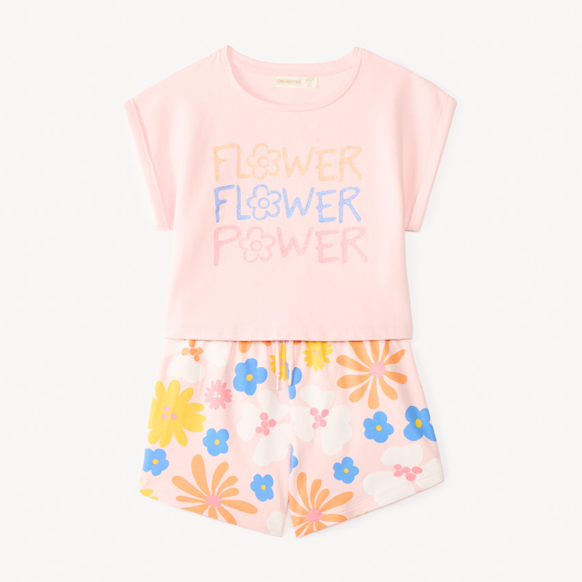 Ensemble court 2 pièces imprimé fleuri pour fille