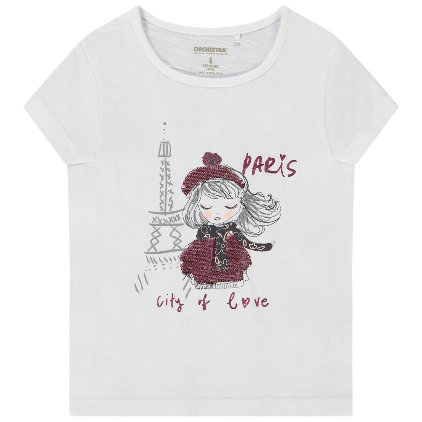 T-shirt manches courtes print en sequins magiques pour fille