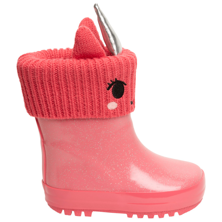 bottes de pluie pailletées pour fille à col tricot motif licorne - rose moyen