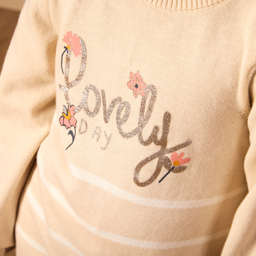 Robe manches longues en tricot fantaisie avec rayures pour fille  