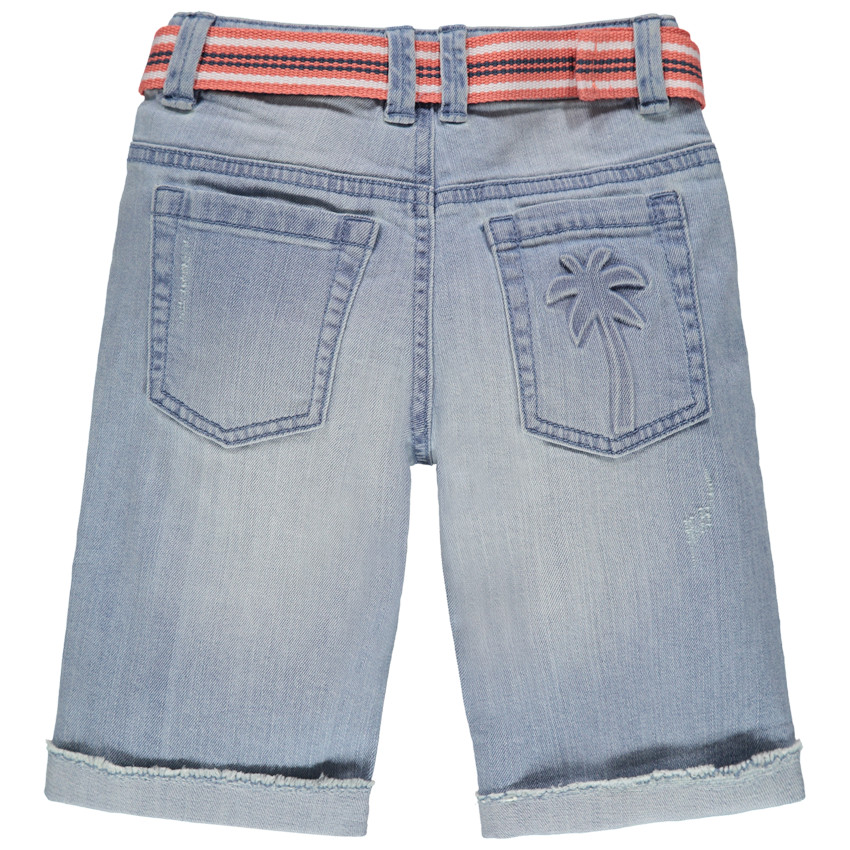 Bermuda en jean bleach à ceinture ajustable et badges 