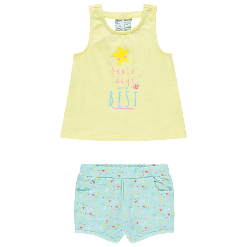 Ensemble en coton bio avec débardeur à message et short imprimé