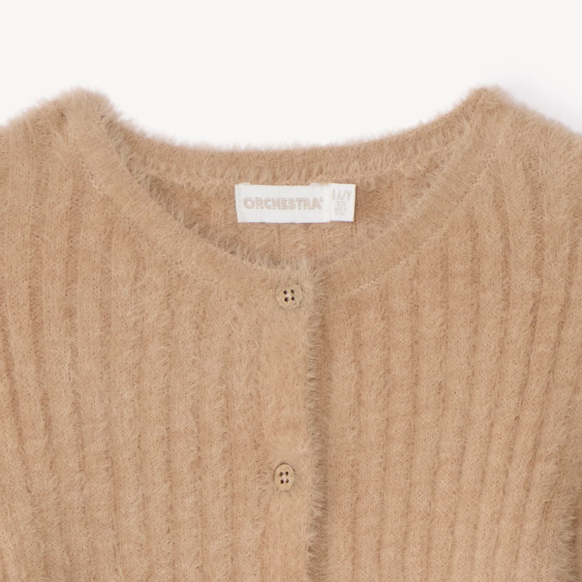 Gilet côtelé en tricot pelucheux pour fille 