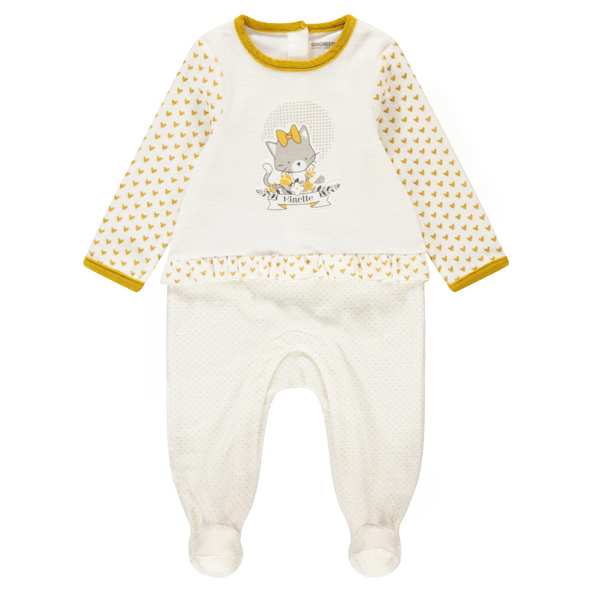 Dors-bien en velours avec chat printé et coeurs 