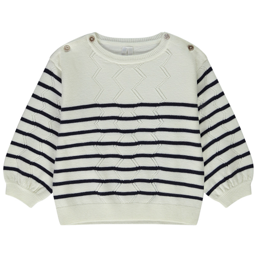 Pull marinière en tricot ajouré pour bébé fille 