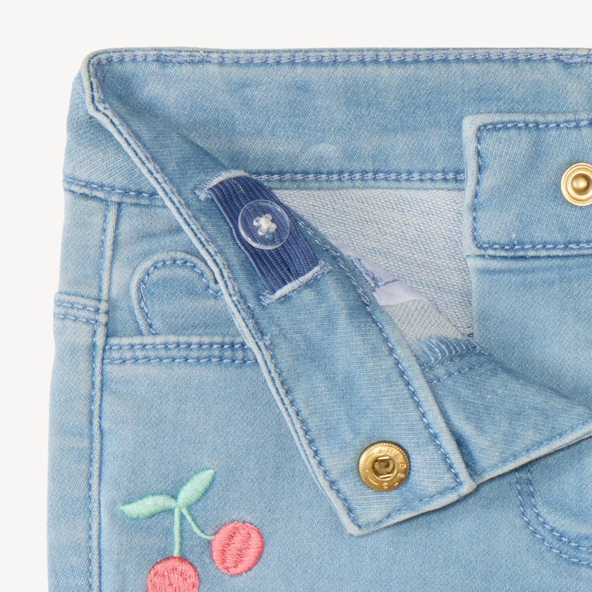 Short en jean broderie fruits pour bébé fille 