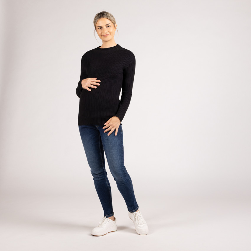 Pull chaussette côtelé à col montant pour femme 