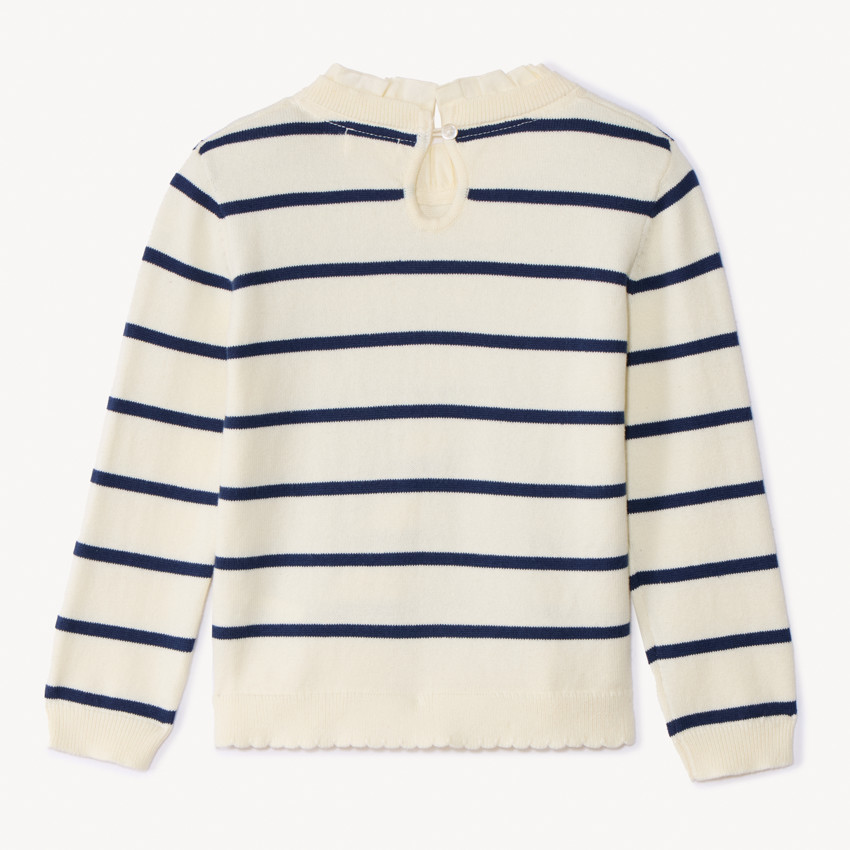 Pull en tricot à rayures et col popeline volantée pour fille  