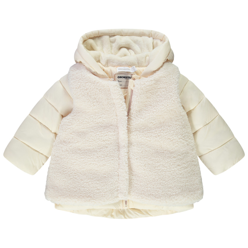 Veste bi-matière en toile et sherpa pour bébé fille