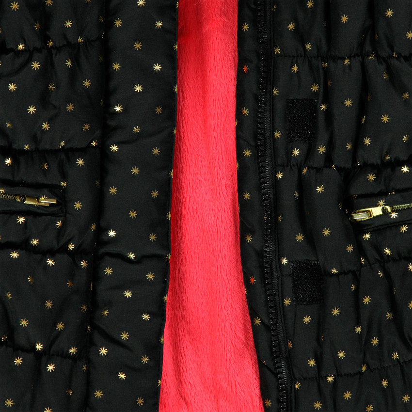 Parka à capuche amovible imprimée étoiles avec doublure sherpa et ceinture élastiquée 