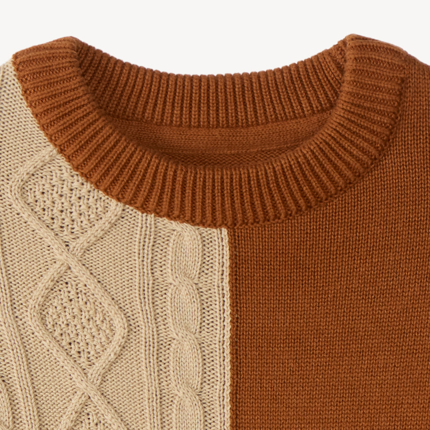 Pull torsadé effet bi-matière garçon 