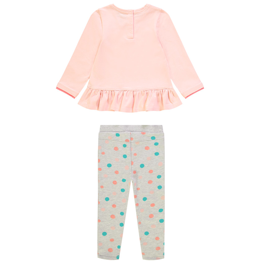 Ensemble avec tunique volantée print chat ludique et pantalon à pois 