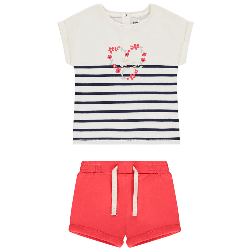 Ensemble court 2 pièces avec t-shirt rayé pour bébé fille