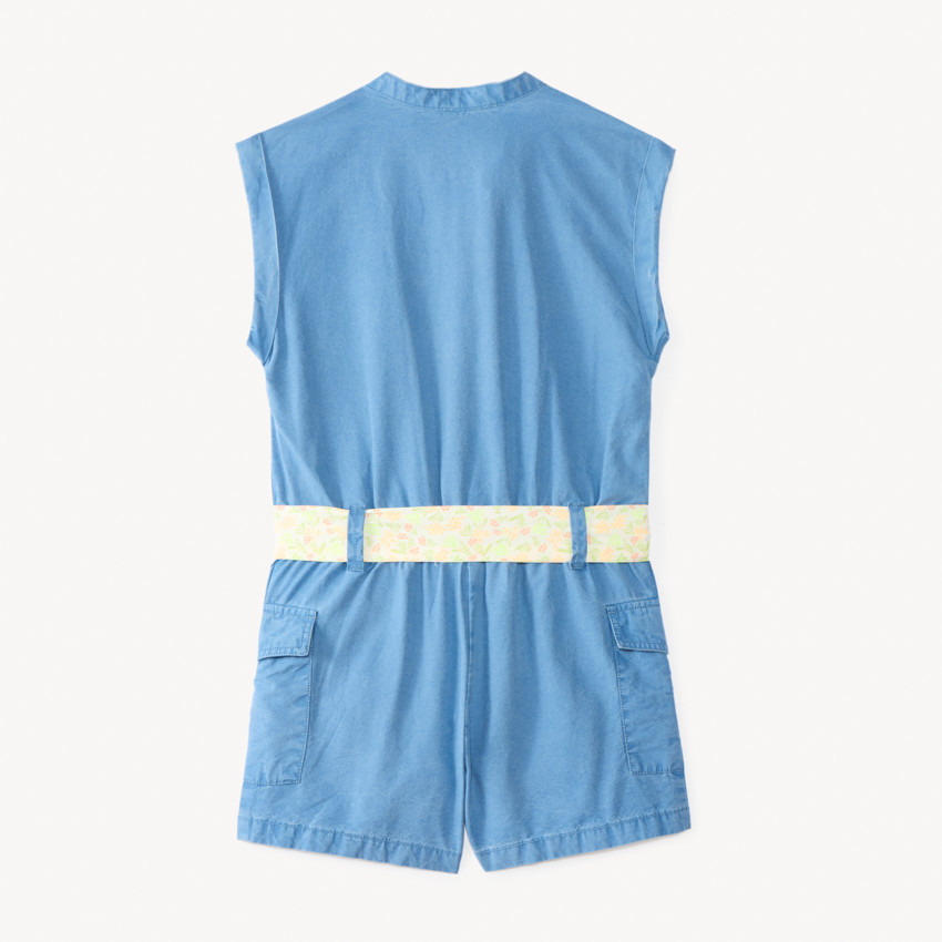 Combishort sans manches avec ceinture imprimée fleurie pour fille 