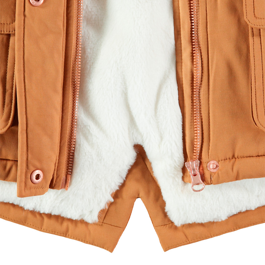 Parka à capuche en twill doublée sherpa pour enfant fille Main Parka à capuche en twill doublée sherpa pour enfant fille