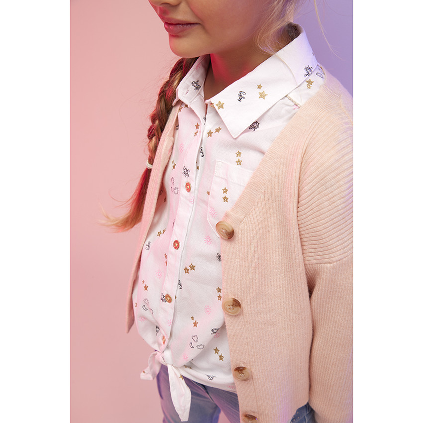 Chemise manches longues en coton imprimé fantaisie pour fille 