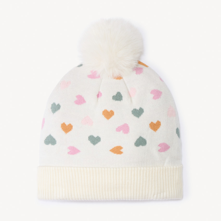Bonnet en tricot doublé en sherpa imprimé fantaisie pour fille