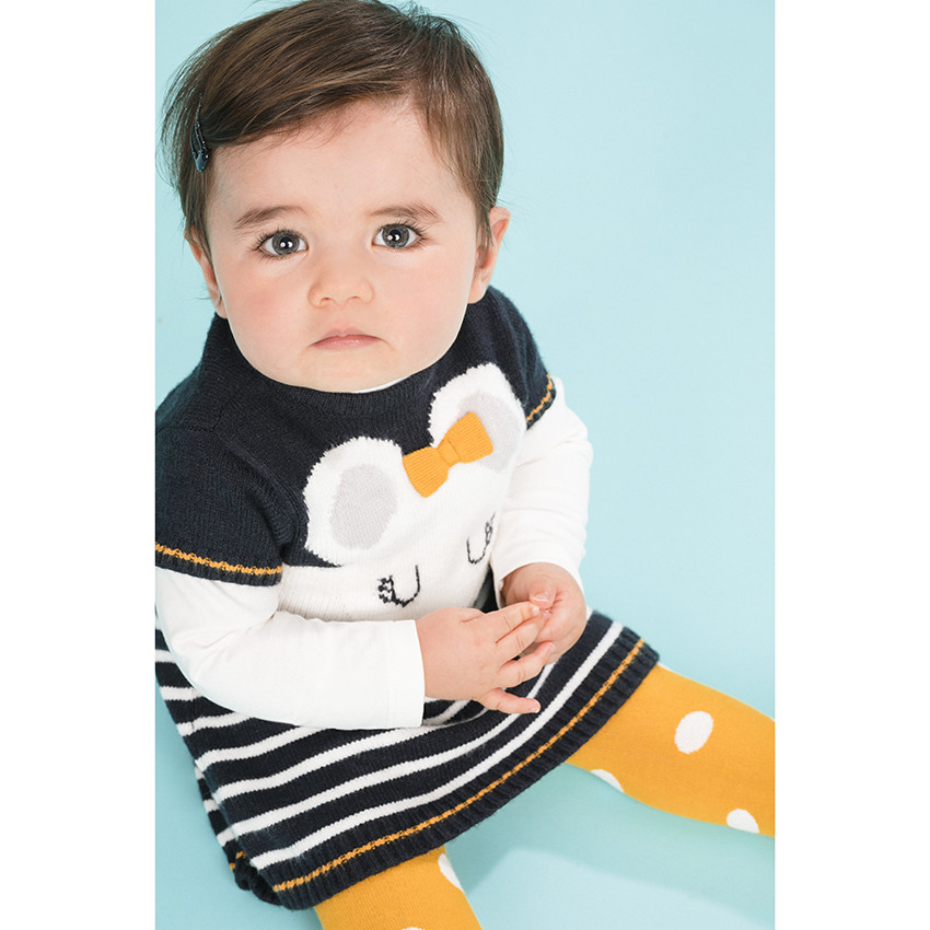 Robe manches courtes en tricot motif souris et rayures 